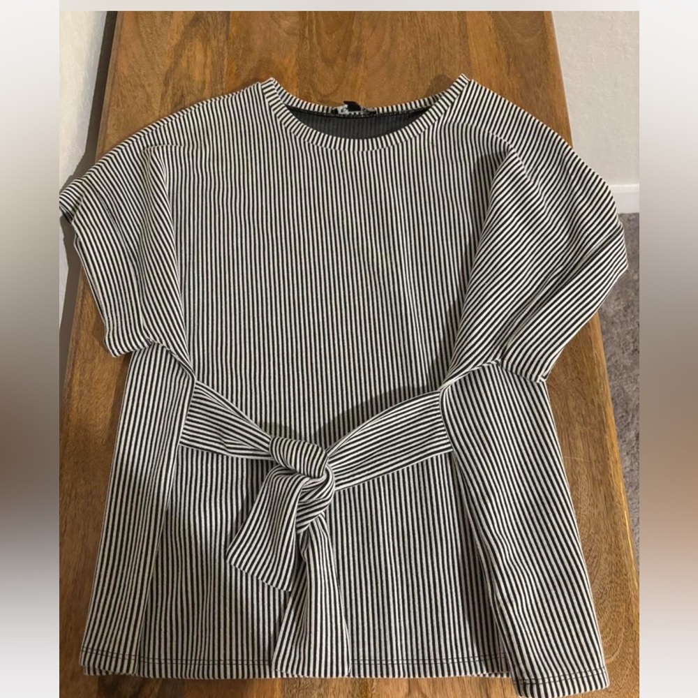 Express Black and White Striped Blouse